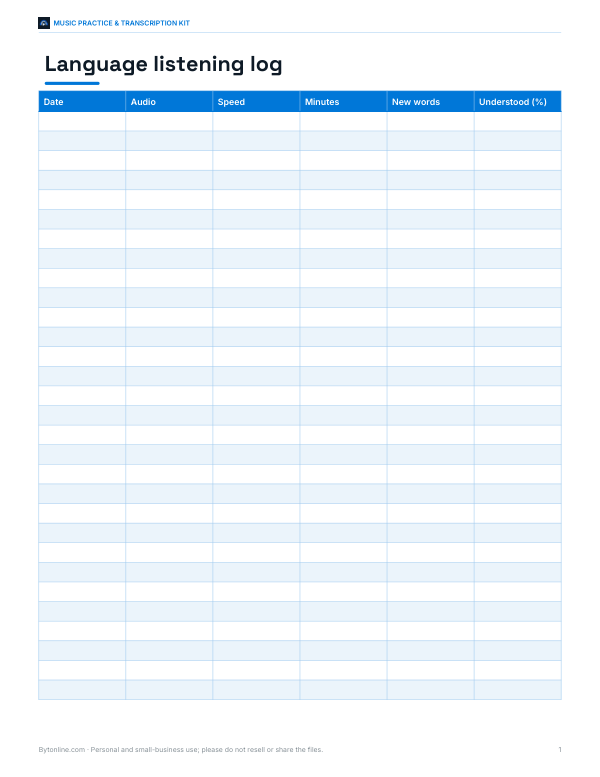 Preview of Printable Listening Log