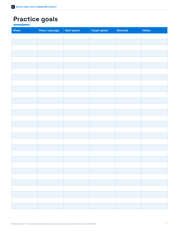 Preview of Printable Practice Goals Planner